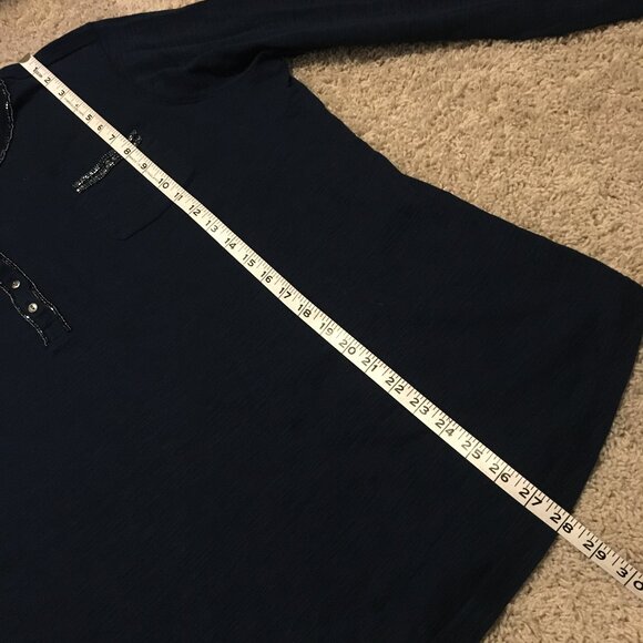 Navy Blue Beads and Sequins Button Collar Shirt - Picture 12 of 13